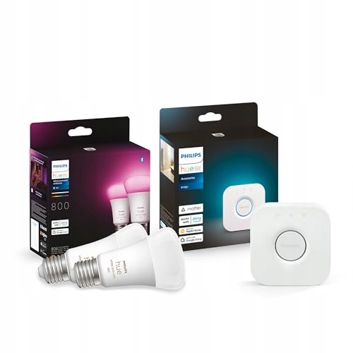 PHILIPS Hue White Color E27 Starterkit 2 Lampen Bridge 800lm