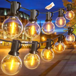 GLUROO LED Lichtsnoer Buiten 30M G40 50+2 Lampen Waterdicht Warmwit