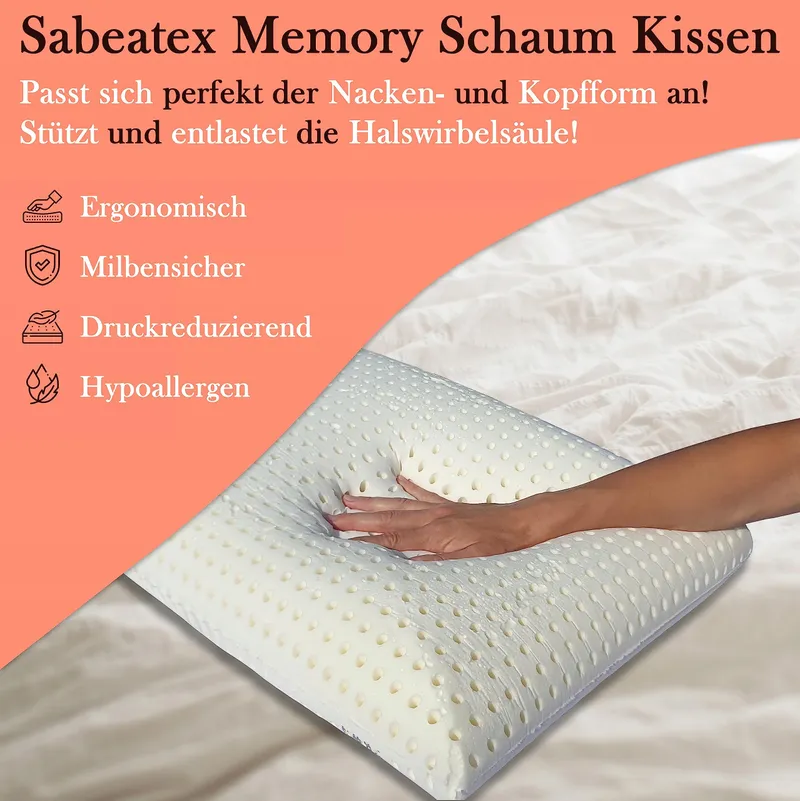 SABEATEX Orthopedisch Nekkussen Visco Memory 70x35x13cm Wit — foto 2