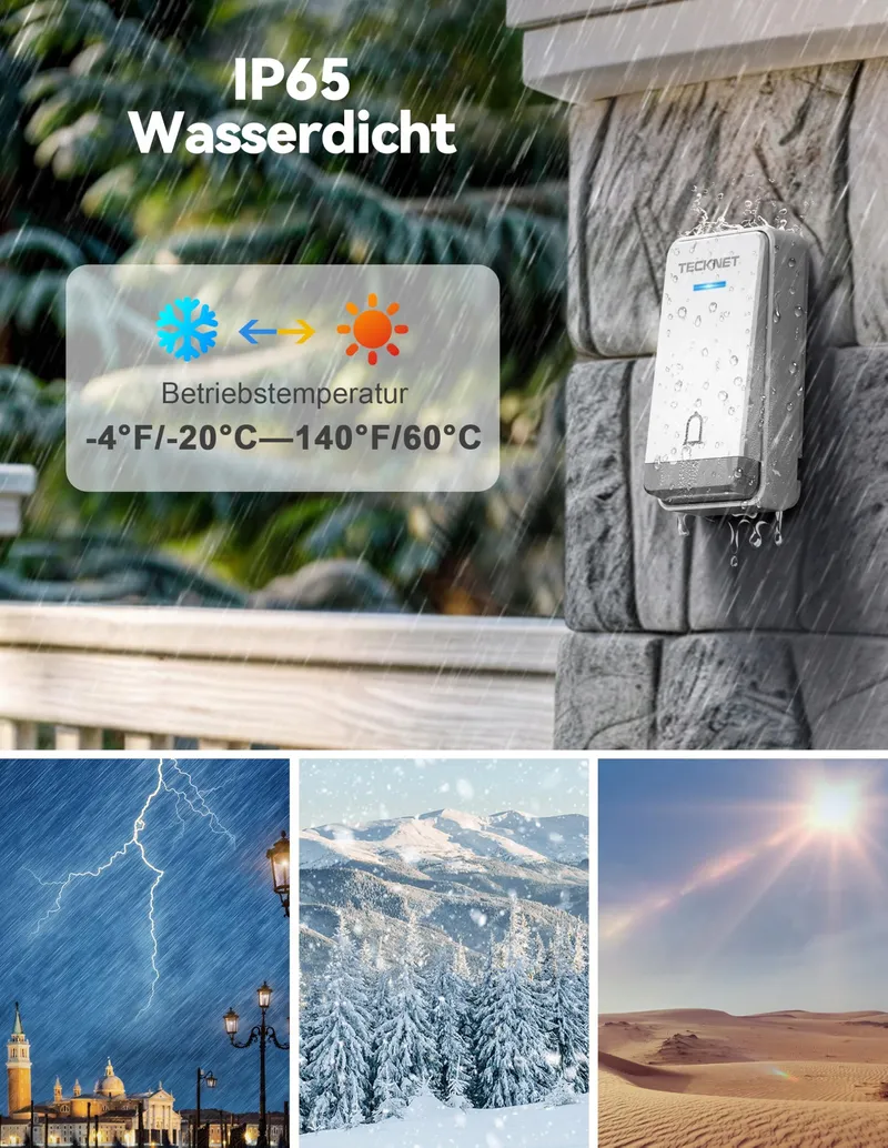 TECKNET Draadloze Deurbel RGB Waterdicht 400m 60 Melodieen — foto 6