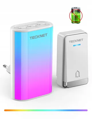 TECKNET Draadloze Deurbel RGB Waterdicht 400m 60 Melodieen — miniatuur 1