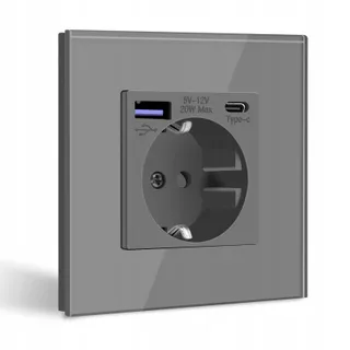 BSEED Schuko Stopcontact USB C 20W Snellader Glazen Paneel Grijs