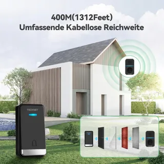 TECKNET USB Draadloze Deurbel IP65 400M 60 Beltonen LED Versie 2 — miniatuur 3