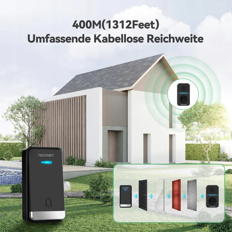 TECKNET USB Draadloze Deurbel IP65 400M 60 Beltonen LED Versie 2 — foto 3