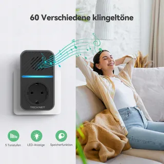 TECKNET USB Draadloze Deurbel IP65 400M 60 Beltonen LED Versie 2 — miniatuur 5