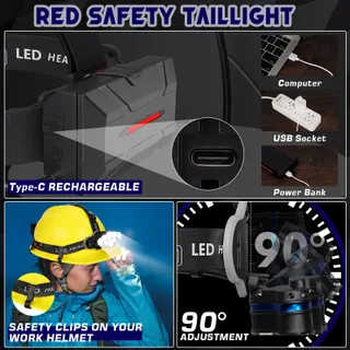 MLIAIMCE Hoofdlamp Superhelder LED 18000 Lumen 8 Modi IPX4 — miniatuur 6