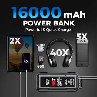 TOPDON Starthulp Powerbank 2000A tot 8L Benzine 6L Diesel 16000mAh — miniatuur 4