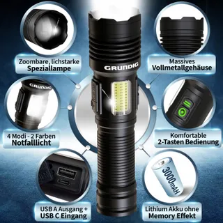 GRUNDIG LED Zaklamp Oplaadbaar Extreem Helder Robuust USB — miniatuur 2