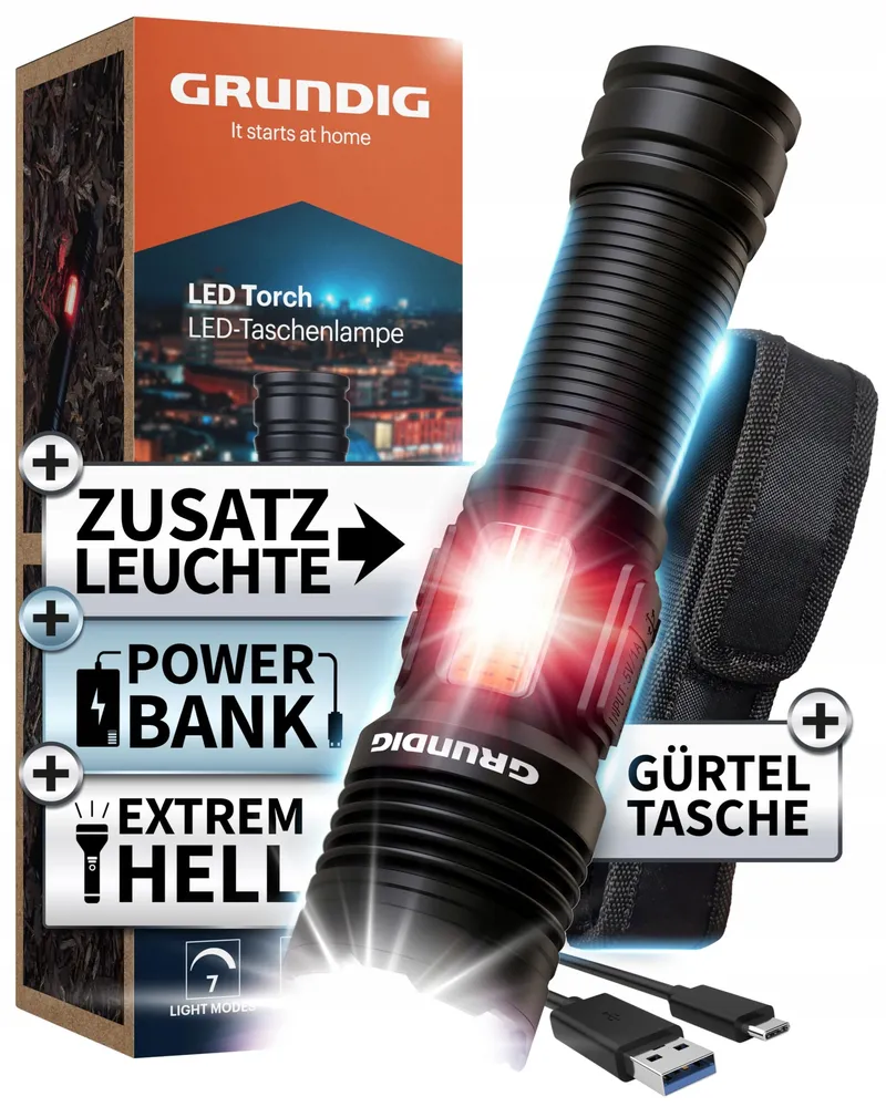 GRUNDIG LED Zaklamp Oplaadbaar Extreem Helder Robuust USB — foto 1