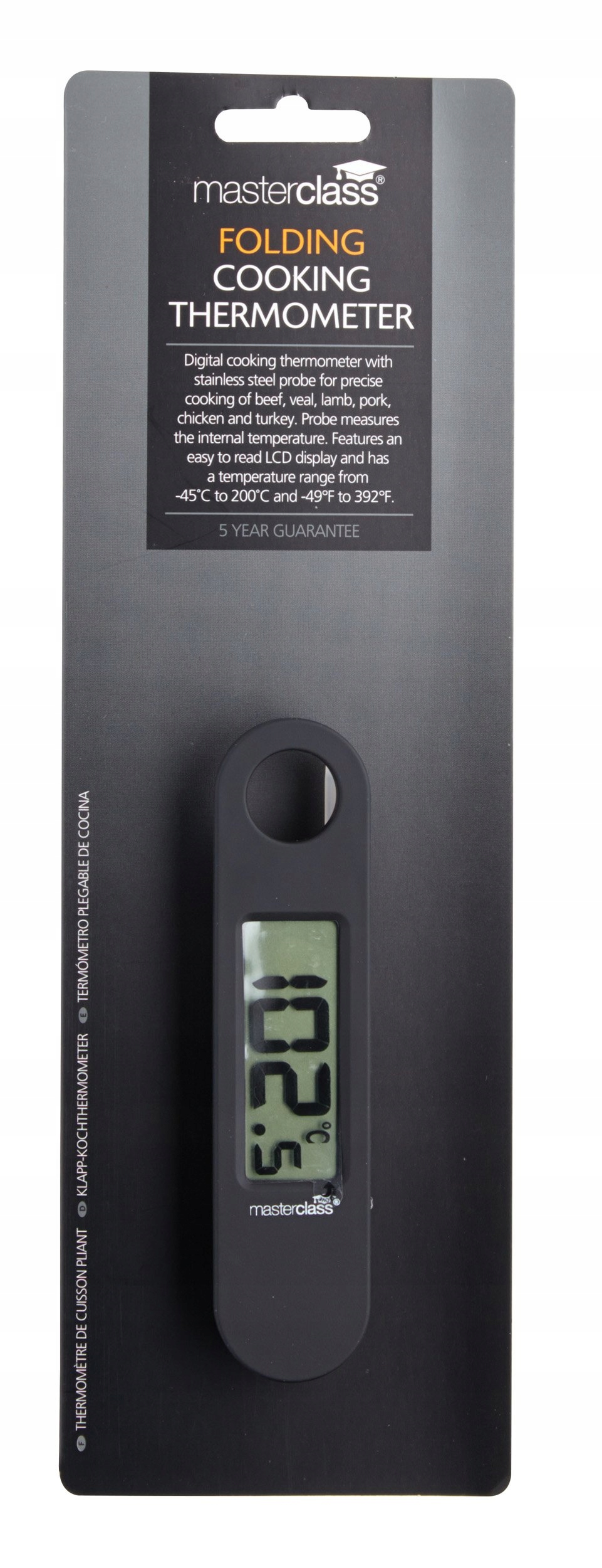 MASTERCLASS Digitale Vleesthermometer met Opvouwbare Sonde Zwart