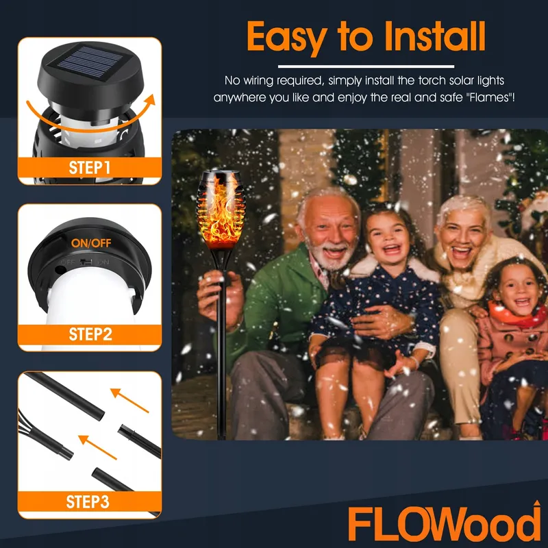 FLOWOOD Tuinfakkels Solarlampen 6 Stuks 12LED IP65 Waterdicht — foto 2