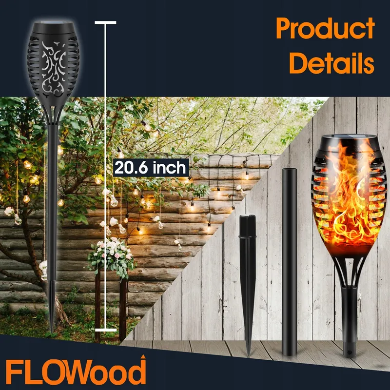 FLOWOOD Tuinfakkels Solarlampen 6 Stuks 12LED IP65 Waterdicht — foto 3