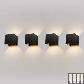 KLIGHTEN Wandlamp Set 4 stuks Binnen Buiten 3000K 9W IP54 Zwart