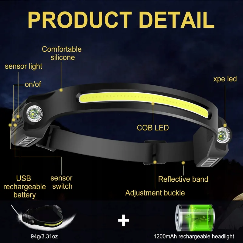 LED Hoofdlamp 2 Stuks 650 Lumen IPX4 Waterdicht — foto 5