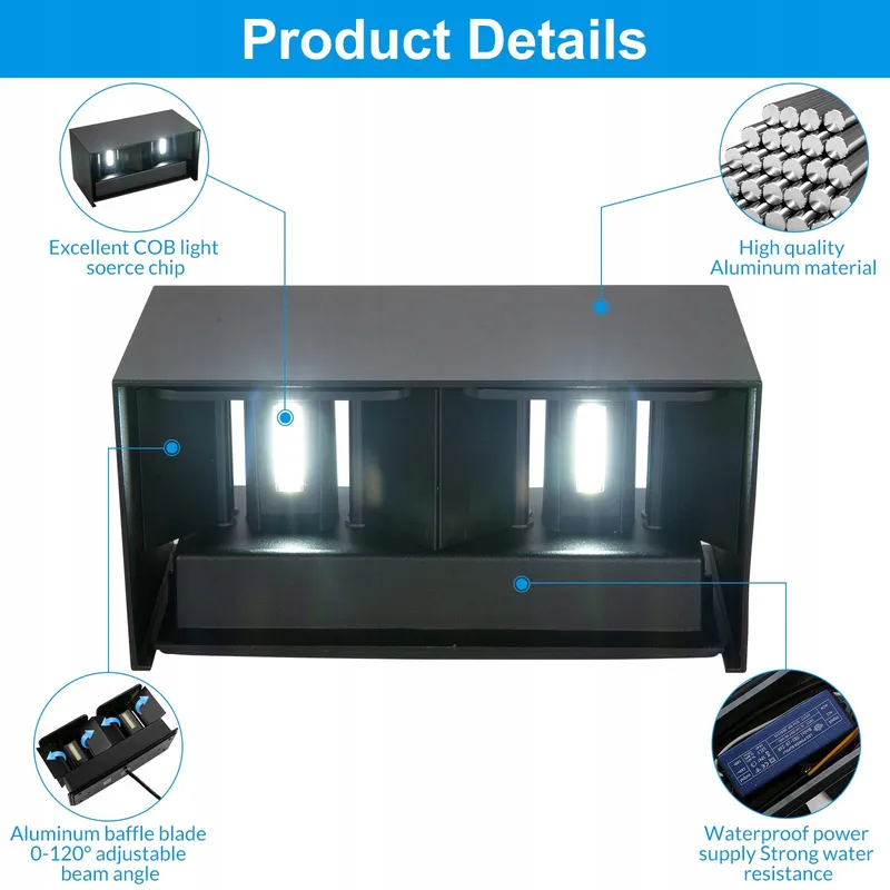 CWYCFW 4 Stuks LED Buitenwandlampen 24W Zwart 6000K IP65 — foto 5