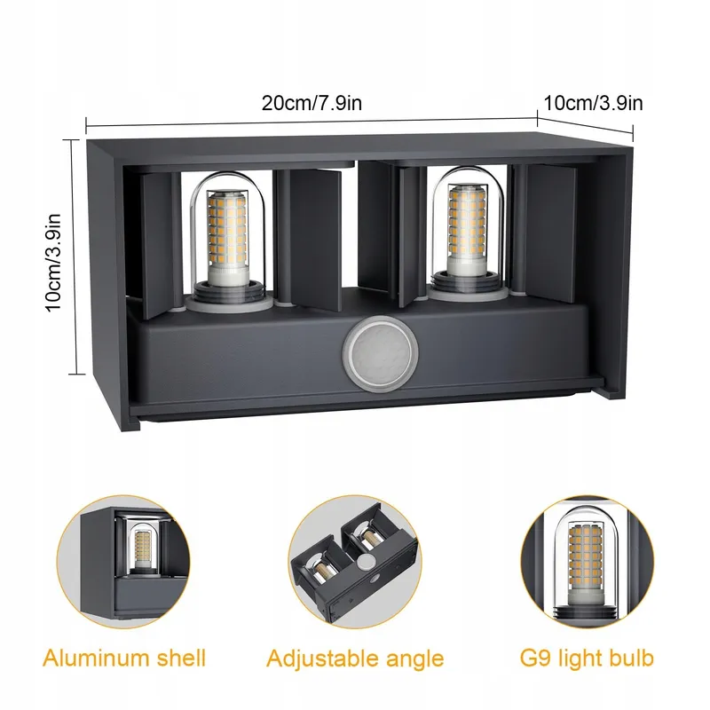 KLIGHTEN Buitenwandlamp 18W Bewegingsmelder 3000K G9 Verstelbaar — foto 3