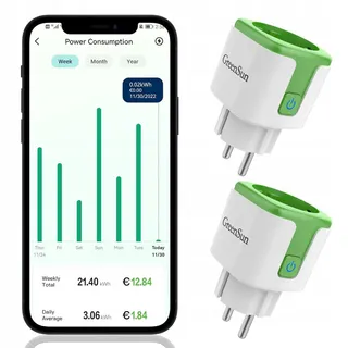 GREENSUN Slim WiFi Stopcontact met Stroommeting Alexa Compatibel