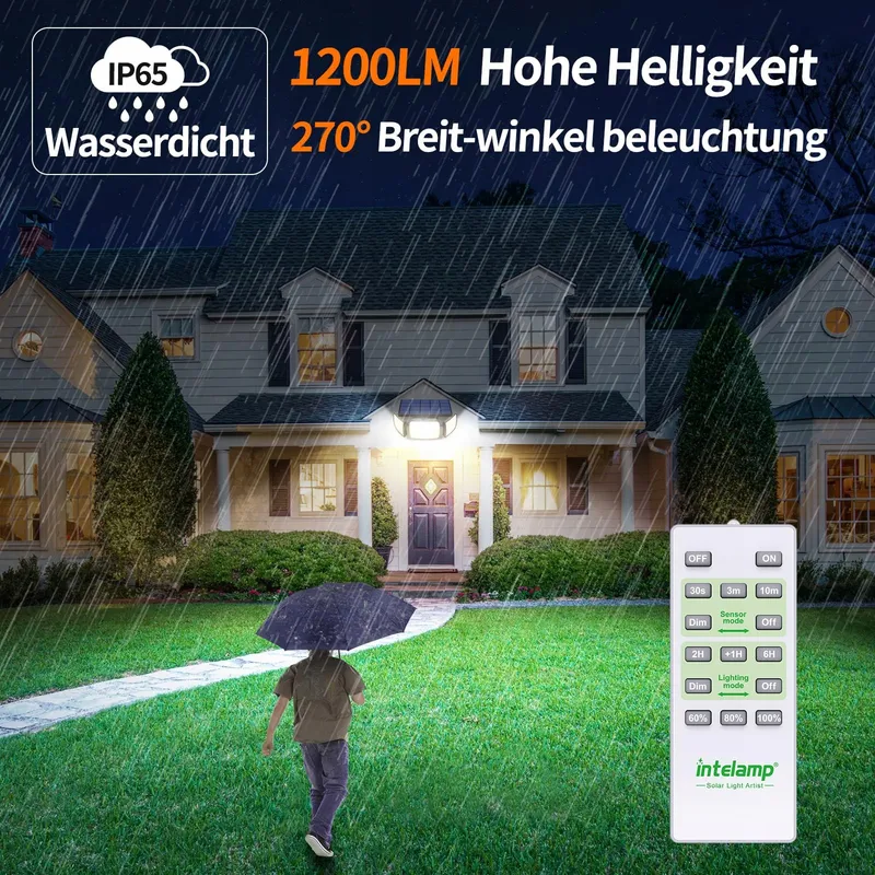 INTELAMP Zonnelampen met Bewegingsmelder 6000mAh 1200LM IP65 — foto 2