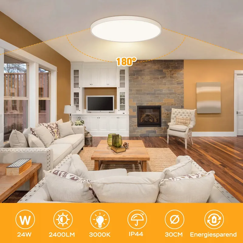 OUILA LED Plafondlamp Rond 24W 3000K 2400LM IP44 Keuken Badkamer — foto 2