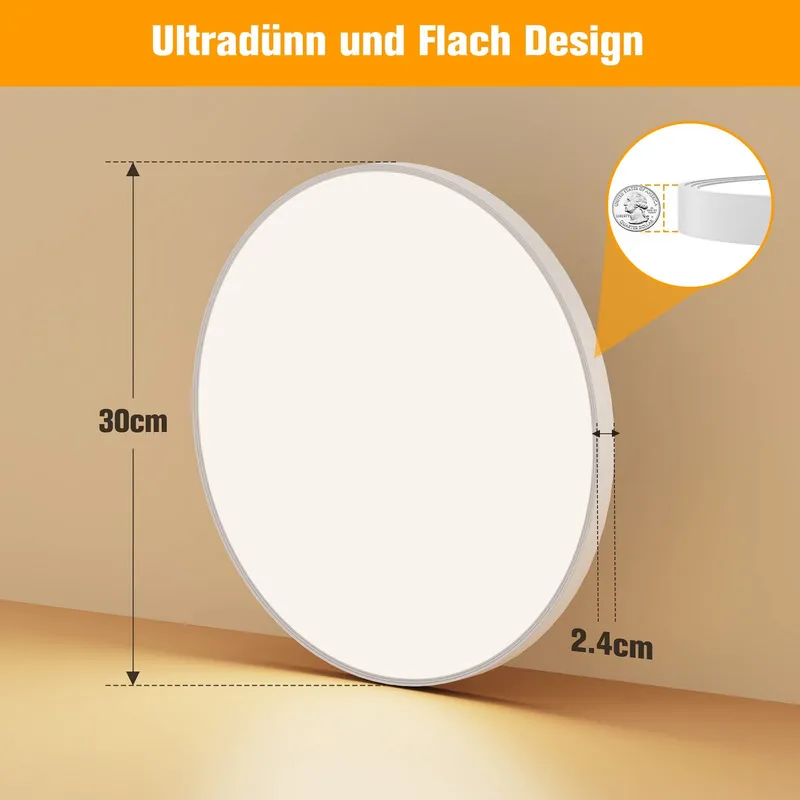 OUILA LED Plafondlamp Rond 24W 3000K 2400LM IP44 Keuken Badkamer — foto 4