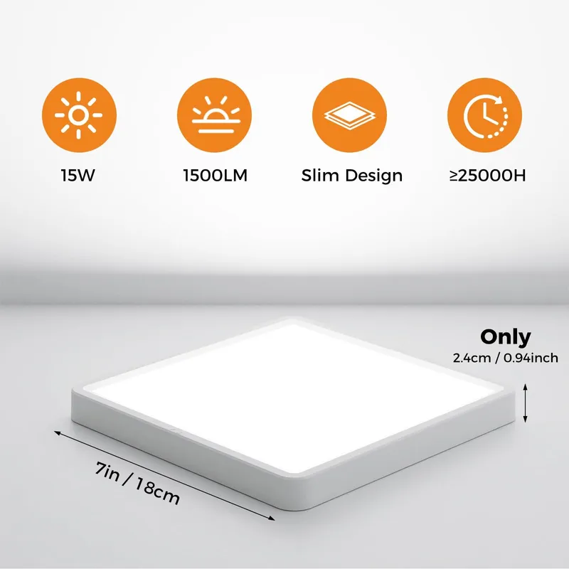 SLOCHI Vierkante LED Plafondlamp 15W 1500LM Slaapkamer Keuken — foto 3