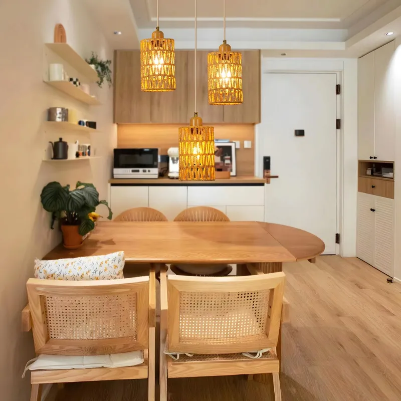 FORCOSO Hanglamp Rotan Boho 3 Lichten E27 Eetkamer Keuken — foto 2