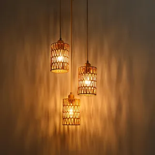 FORCOSO Hanglamp Rotan Boho 3 Lichten E27 Eetkamer Keuken — miniatuur 9