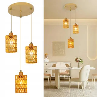 FORCOSO Hanglamp Rotan Boho 3 Lichten E27 Eetkamer Keuken — miniatuur 1