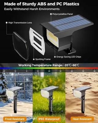 BTFARM Solarlampen Tuin 72LED IP65 Waterdicht Warmwit — miniatuur 3