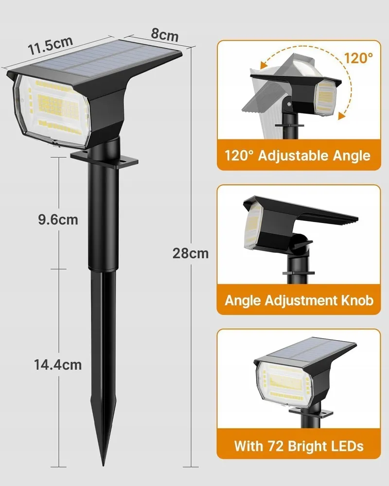 BTFARM Solarlampen Tuin 72LED IP65 Waterdicht Warmwit — foto 7