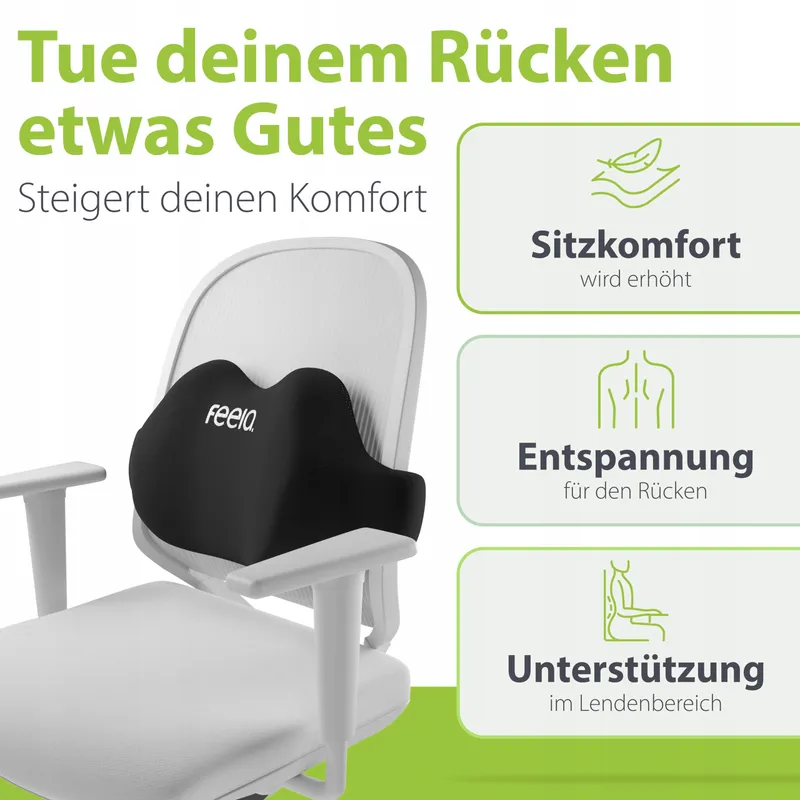 FEELA Ergonomisch Rugkussen voor Bureaustoel Comfortabel Zwart — foto 2
