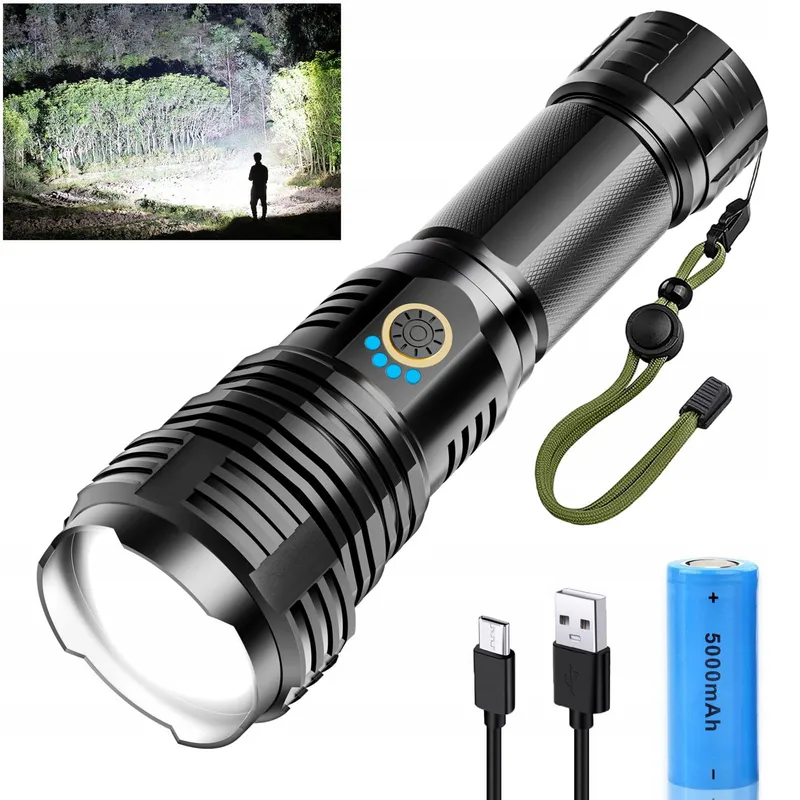 GLARYLIGHT LED Zaklamp 500000 Lumen USB Oplaadbaar IPX7 5 Standen — foto 1