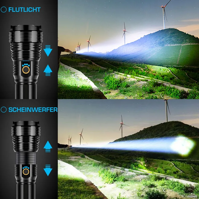 GLARYLIGHT LED Zaklamp 500000 Lumen USB Oplaadbaar IPX7 5 Standen — foto 3