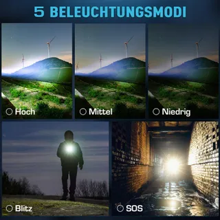 GLARYLIGHT LED Zaklamp 500000 Lumen USB Oplaadbaar IPX7 5 Standen — miniatuur 7