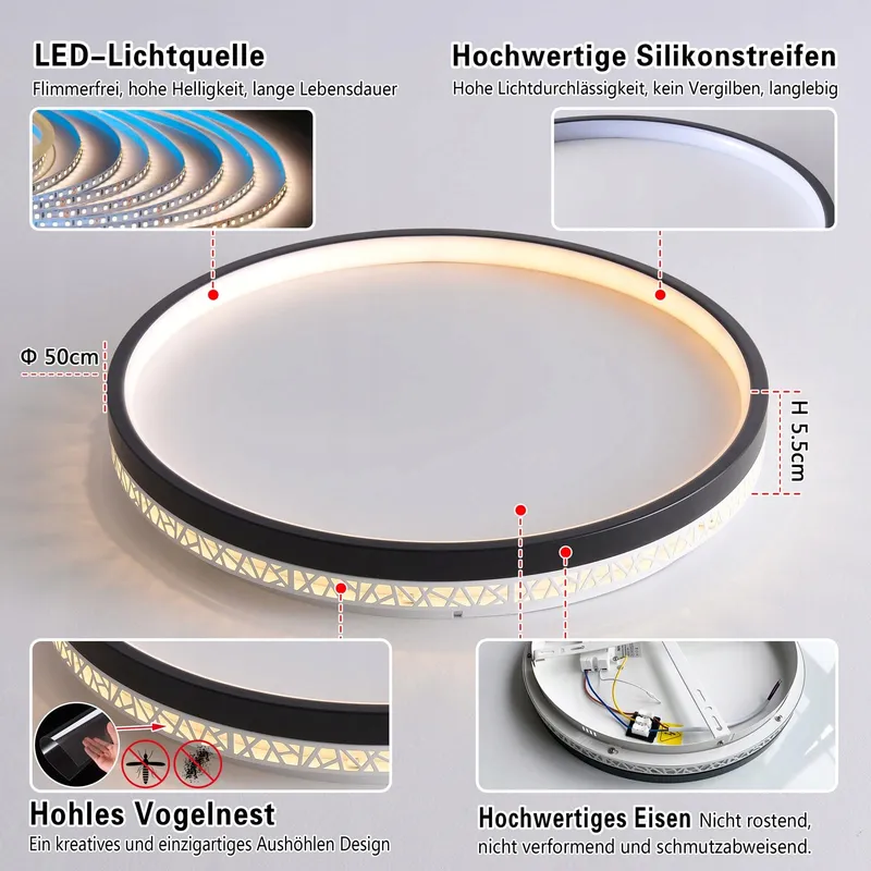 SEATAIN LED Plafondlamp Zwart 50W Dimbaar Afstandsbediening 50cm 5000lm — foto 3