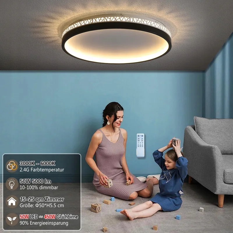 SEATAIN LED Plafondlamp Zwart 50W Dimbaar Afstandsbediening 50cm 5000lm — foto 2