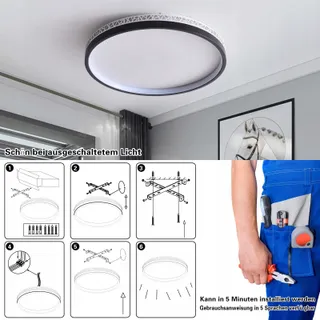 SEATAIN LED Plafondlamp Zwart 50W Dimbaar Afstandsbediening 50cm 5000lm — miniatuur 9