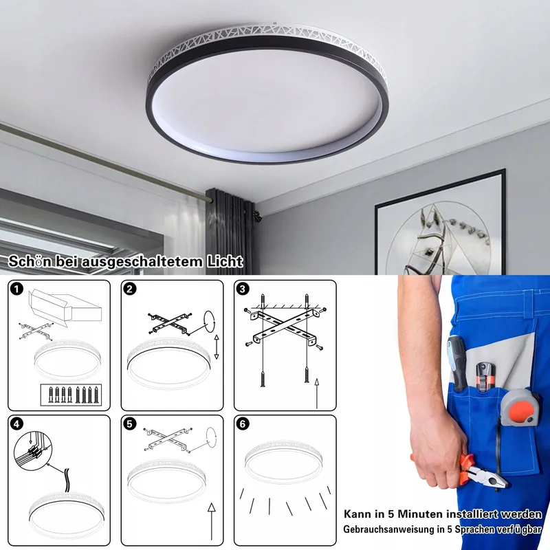SEATAIN LED Plafondlamp Zwart 50W Dimbaar Afstandsbediening 50cm 5000lm — foto 9