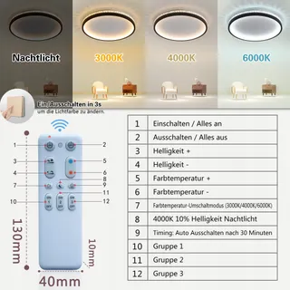 SEATAIN LED Plafondlamp Zwart 50W Dimbaar Afstandsbediening 50cm 5000lm — miniatuur 8