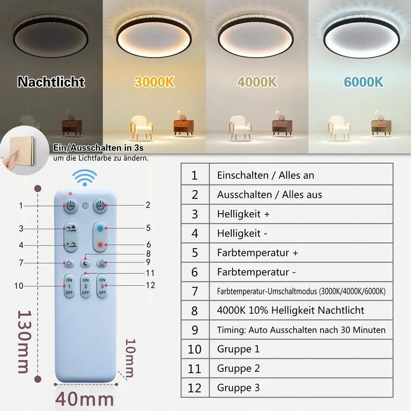 SEATAIN LED Plafondlamp Zwart 50W Dimbaar Afstandsbediening 50cm 5000lm — foto 8