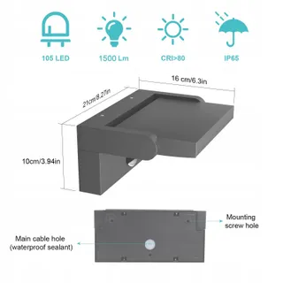 KLIGHTEN 24W LED Buitenlamp Bewegingssensor IP65 Grijs 6000K — miniatuur 6