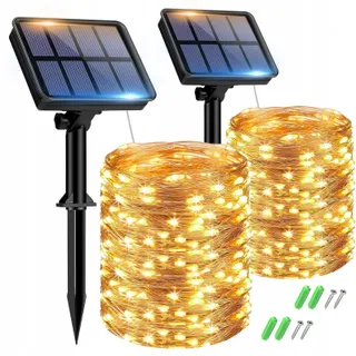 BTFARM Solar Lichtsnoer 2x15M 150 LED IP65 Waterdicht Warm Wit