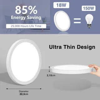 LED Plafondlamp Rond 18W 4000K 1600LM IP44 Badkamer Keuken — miniatuur 3