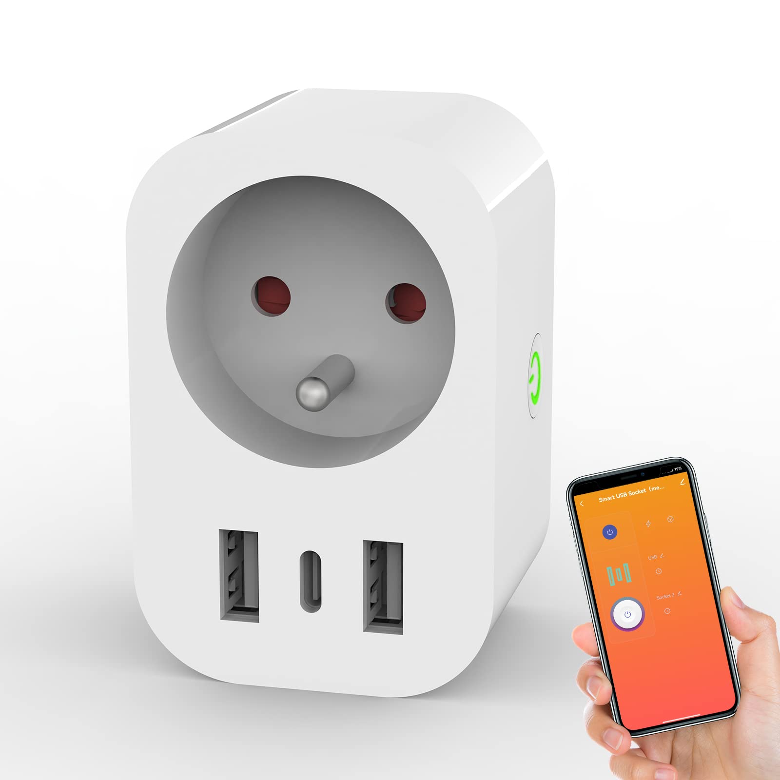 ANTELA Smart WiFi Stopcontact 16A 2 USB 1 Type C Alexa Google