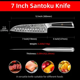 SUNNECKO Santoku Damastmes 18cm Ergonomisch Handvat Geschenkdoos — miniatuur 6