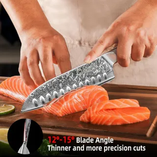 SUNNECKO Santoku Damastmes 18cm Ergonomisch Handvat Geschenkdoos — miniatuur 5