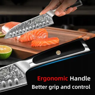 SUNNECKO Santoku Damastmes 18cm Ergonomisch Handvat Geschenkdoos — miniatuur 4
