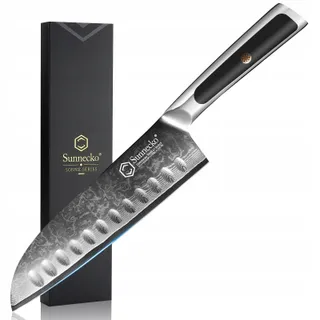 SUNNECKO Santoku Damastmes 18cm Ergonomisch Handvat Geschenkdoos — miniatuur 2