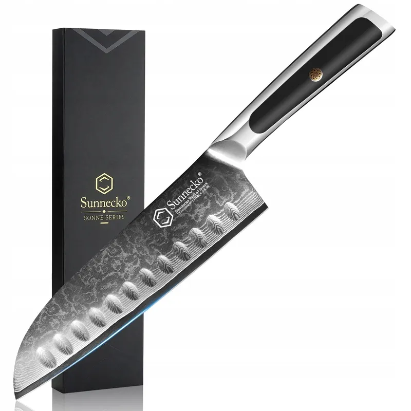 SUNNECKO Santoku Damastmes 18cm Ergonomisch Handvat Geschenkdoos — foto 2
