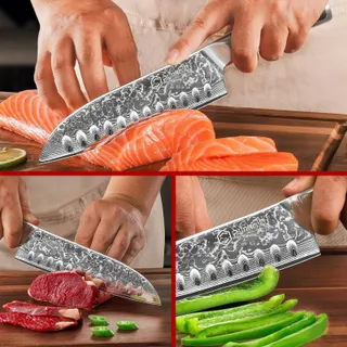 SUNNECKO Santoku Damastmes 18cm Ergonomisch Handvat Geschenkdoos — miniatuur 7